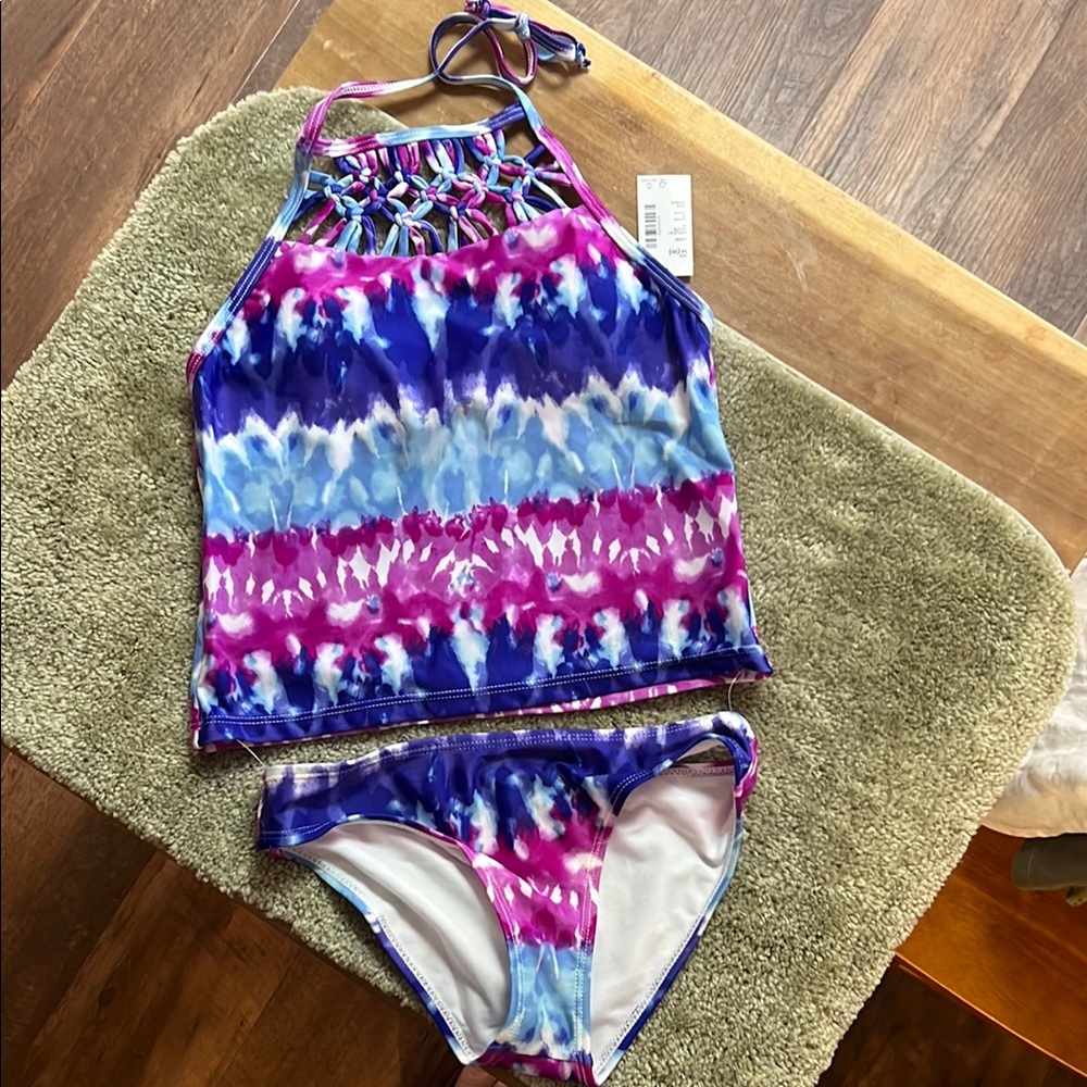Girls sz medium 10 sugar & jade brand purple fuchsia, blue two-piece tankini